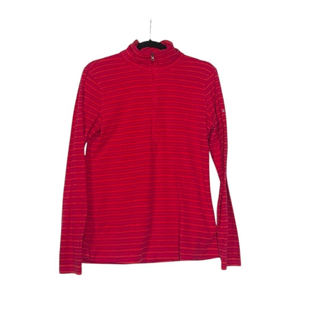 Columbia Women’s Quarter Zip Sweater Fleece Striped Orange and Pink Size Medium